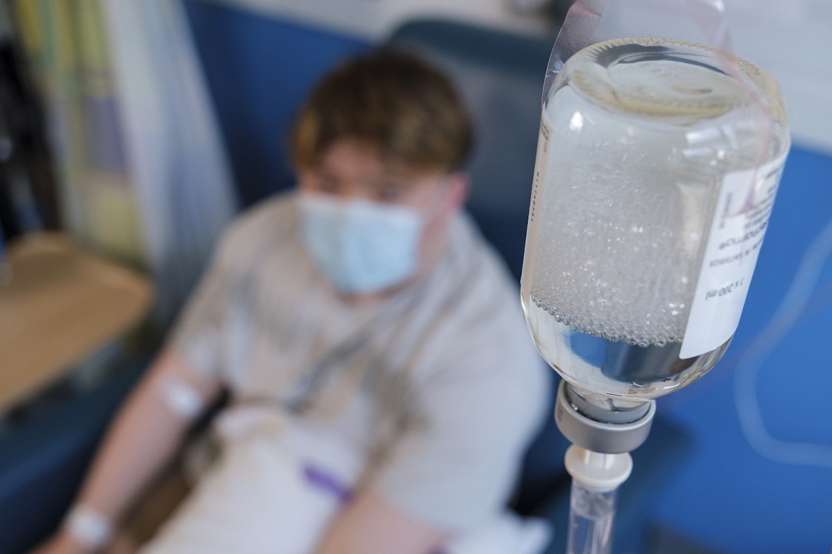 A patient receiving an immunoglobulin infusion